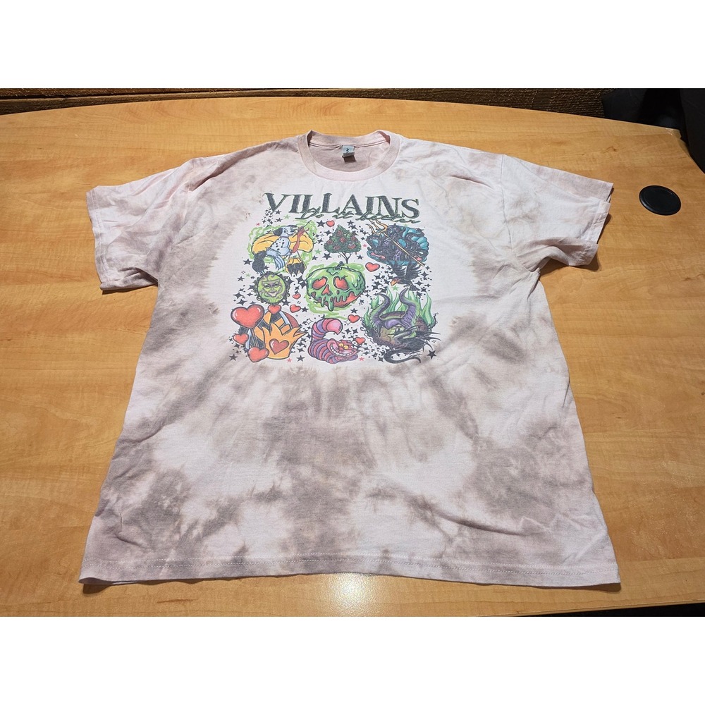 Gildan Villains Do It Better Tie Dye T-Shirt XL Pink Brown Disney Inspired